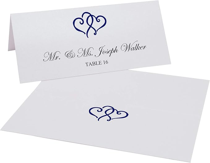 Linked Hearts Place Cards, Navy (Choose Color), Set of 150, Pre-cut and Scored - Wedding, Party, Dinner, and Special Events - Made in the USA