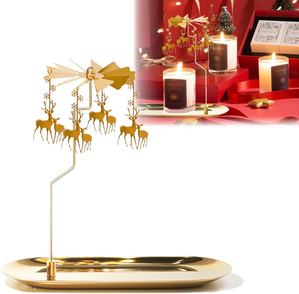 UCINNOVATE Christmas Spinning Candle Holder,Deer Rotating Candlestick Set for Candle Lover, Romantic Wedding, Christmas Party, Fireplace Decor, Home Table Decorations, Holiday Favor Gift(Golden)