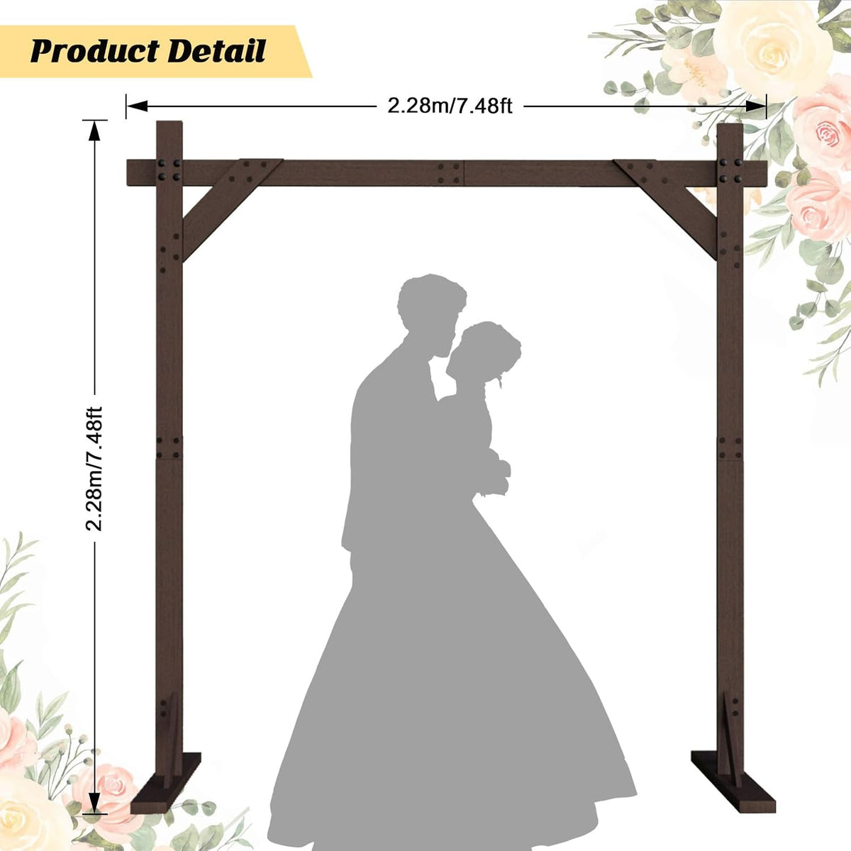 Wedding Arch -7.48FT Square Wooden Wedding Arches for Ceremony, Wood Arbor Ba...