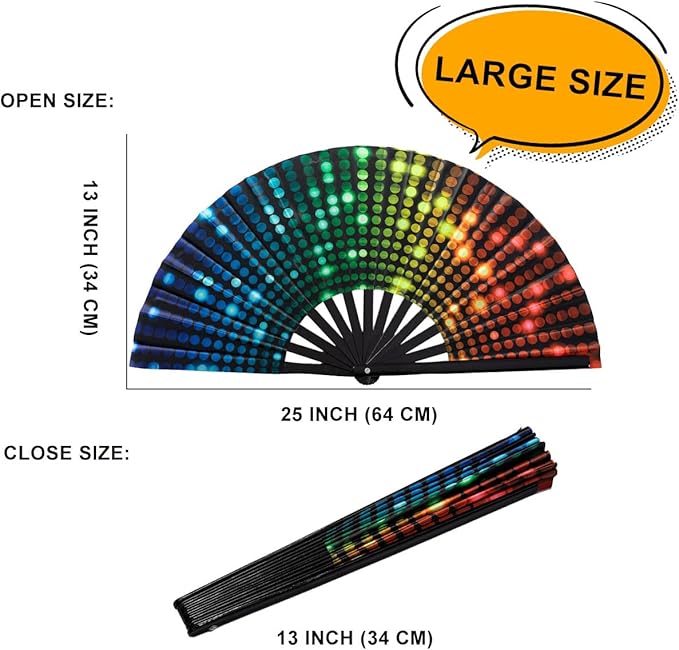 Amajiji Rave Folding Hand Fan Popping Fans for Line Dancing, Large Clacking Fans Clap Fan for Boots On The Ground Dance,Party,Decoration,Festival (Dj Light)