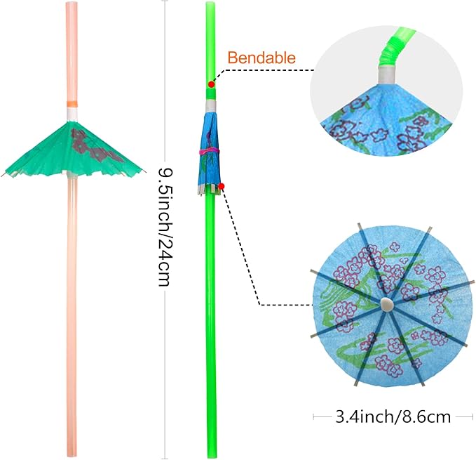 BLUE TOP 100pcs Umbrella Drink Straws 9.45 Inch Assorted Colors, Fancy Mini Paper Umbrella Drink for Cocktail,Milkshake,Juice,Great for Valentine's Day Beach Party,Hawaiian Party,Luau Party,Bar