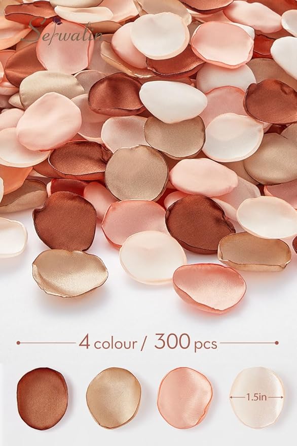 Serwalin 500Pcs Silk Rose Petals Artificial Flower Petals for Weddings Fake Rose Brown Petals Proposal for Wedding Aisle Runner Bridal Shower (4 Color Mixes)