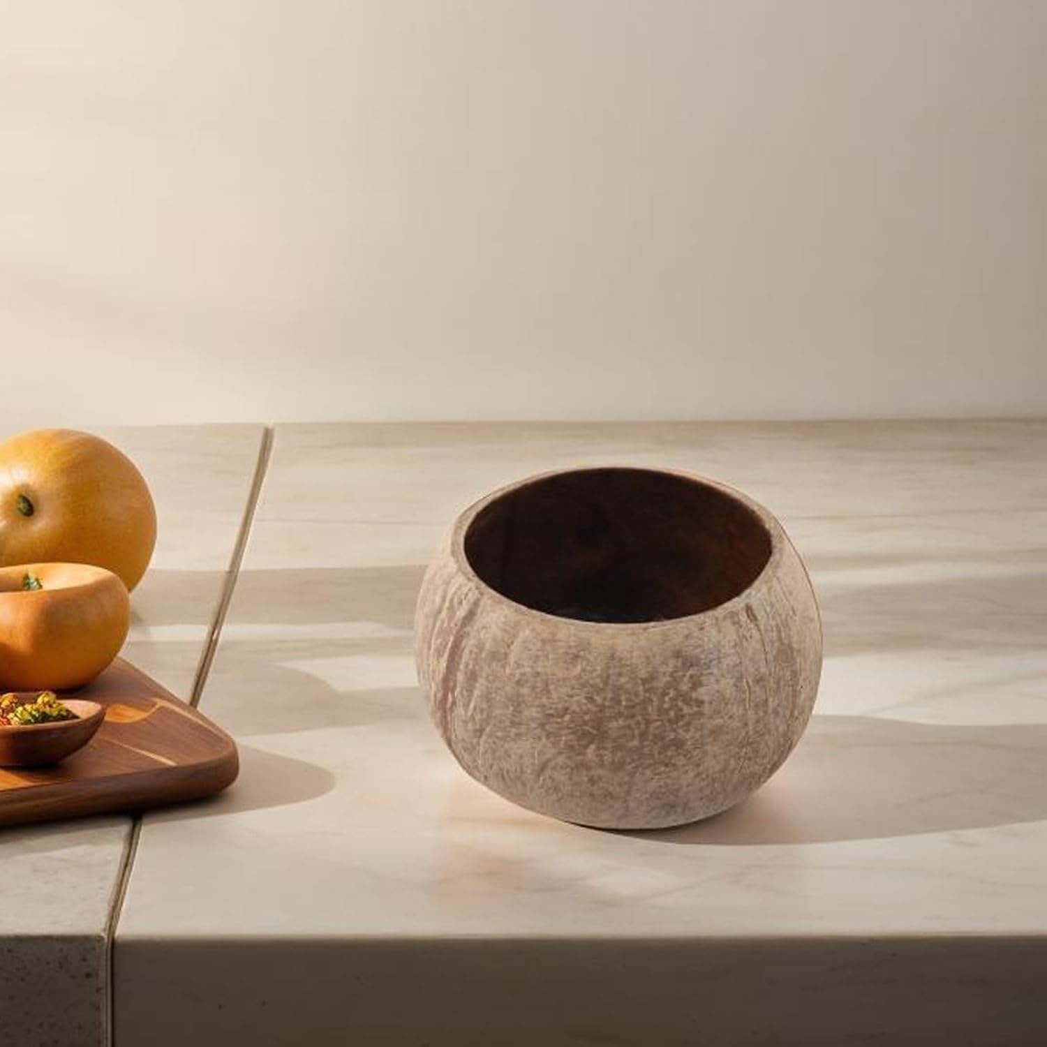 Coconut Shell Candle Holder Decorative Bowl for Home Decor and Aromatherapy, Handmade Sustainable Brown Round Cup(primitive shell)