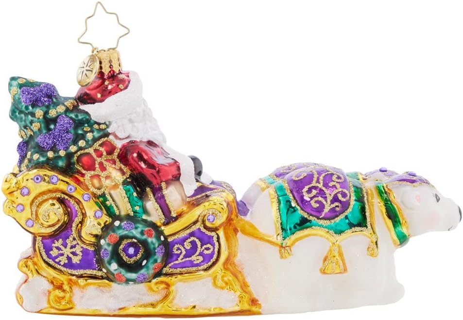 Christopher Radko Hand-Crafted European Glass Christmas Decorative Ornament, Polar Pals Sleigh Ride