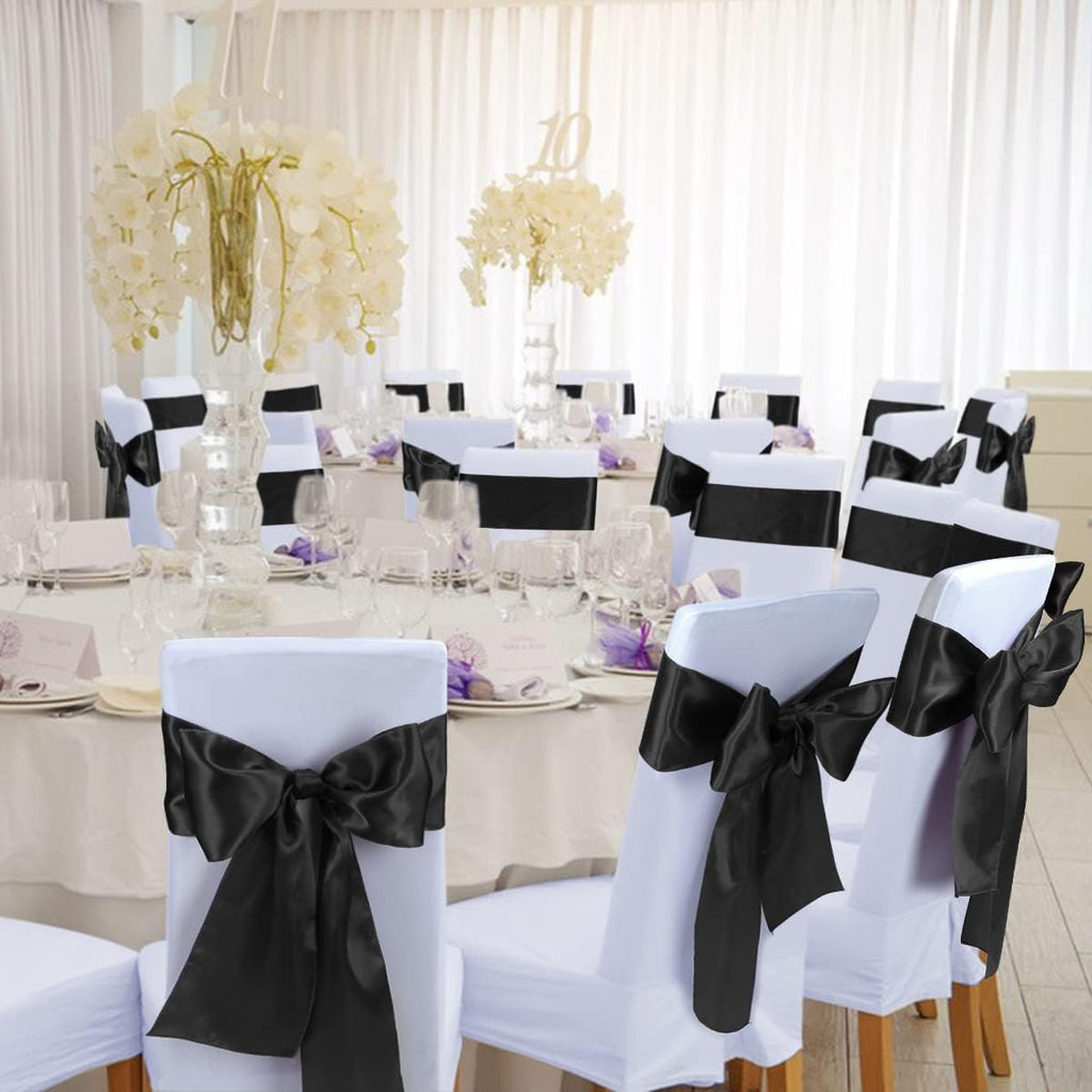 Babenest Satin Chair Sashes Ties Upgraded 30 pcs Chair Ribbons Bows for Wedding Banquet Party Christmas Baby Shower Events Decoration (Black)