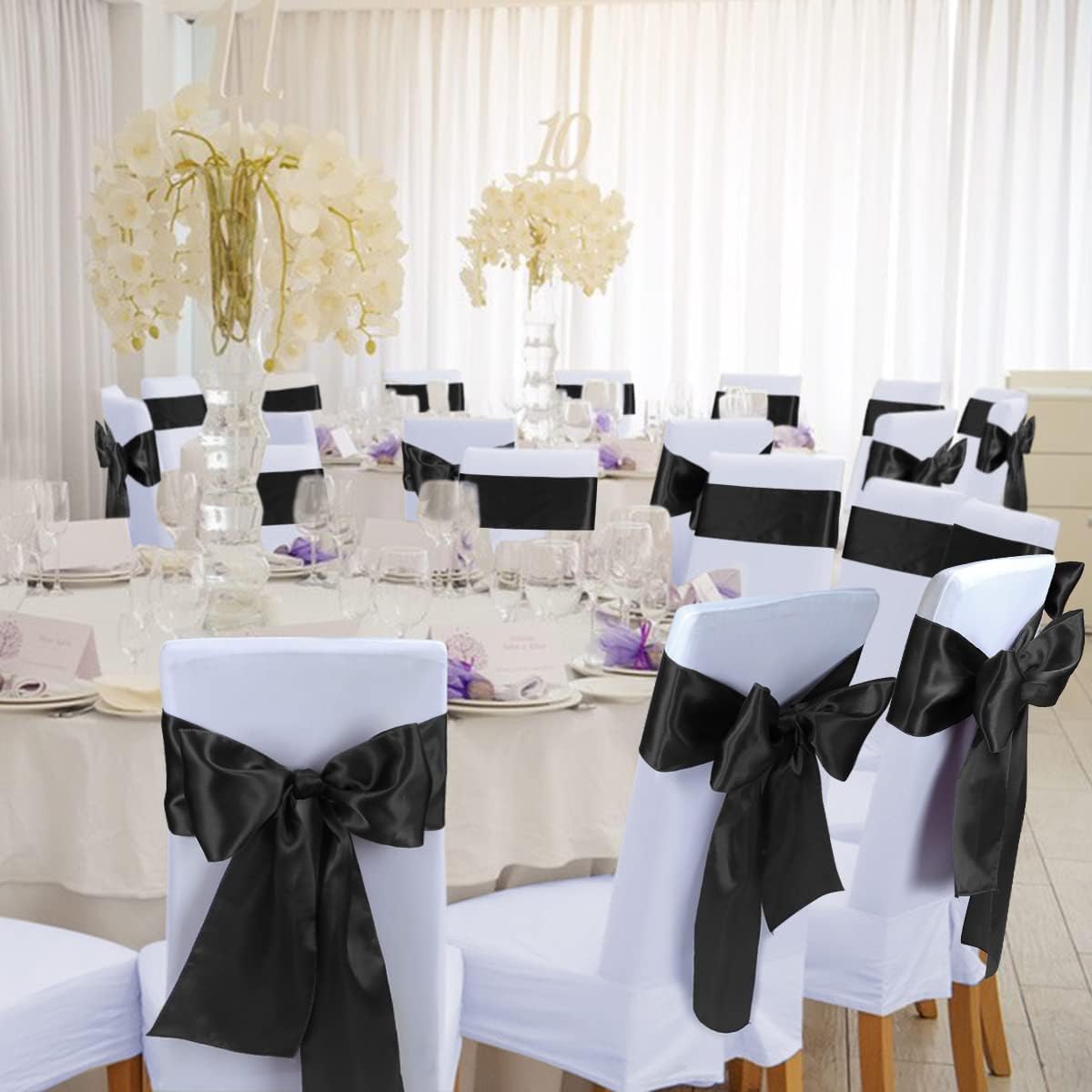 Babenest Satin Chair Sashes Ties Upgraded 30 pcs Chair Ribbons Bows for Wedding Banquet Party Christmas Baby Shower Events Decoration (Black)