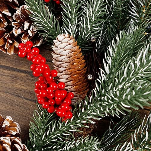winemana 24 inch pre-lit christmas wreath with hanger, close-up detail