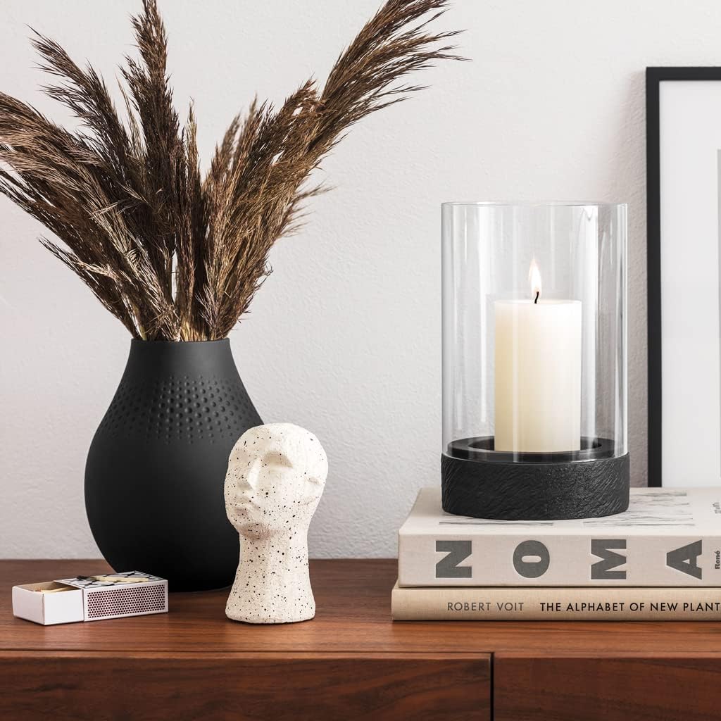 Villeroy & Boch - Manufacture Rock Home Hurricane lamp Size M, 12 x 12 x 19.5 cm, Black