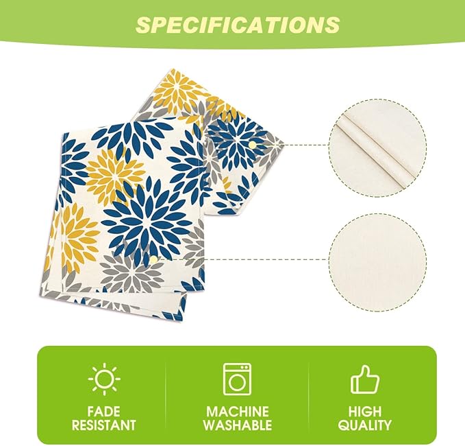 Artoid Mode Blue Dahlia Floral Pinnata Summer Table Runner, Spring Kitchen Dining Table Decoration for Home Party Decor 13x90 Inch
