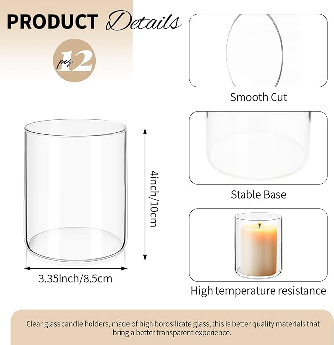12Pack Glass Cylinder Vases for Centerpieces - 4 Inch Small Flower Vase for Wedding Decorations, Floating Candle Holder Vase Bulk,Glass Hurricane Candle Holders for Table Shelf, Party, Home Decor