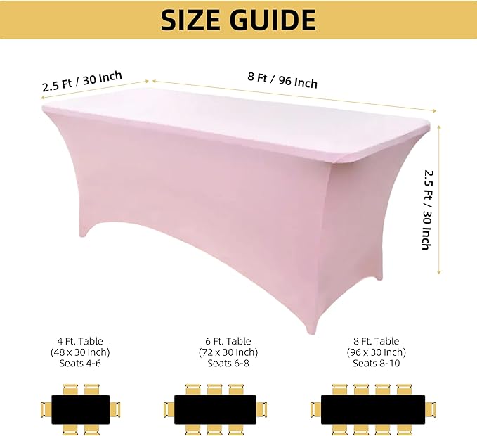 2-Pack 8ft Spandex Table Covers for Rectangle Folding Tables - Washable Elastic Tablecloth - Ultimate Fitted Table Protector for Birthday Parties, Trade Shows, Banquet