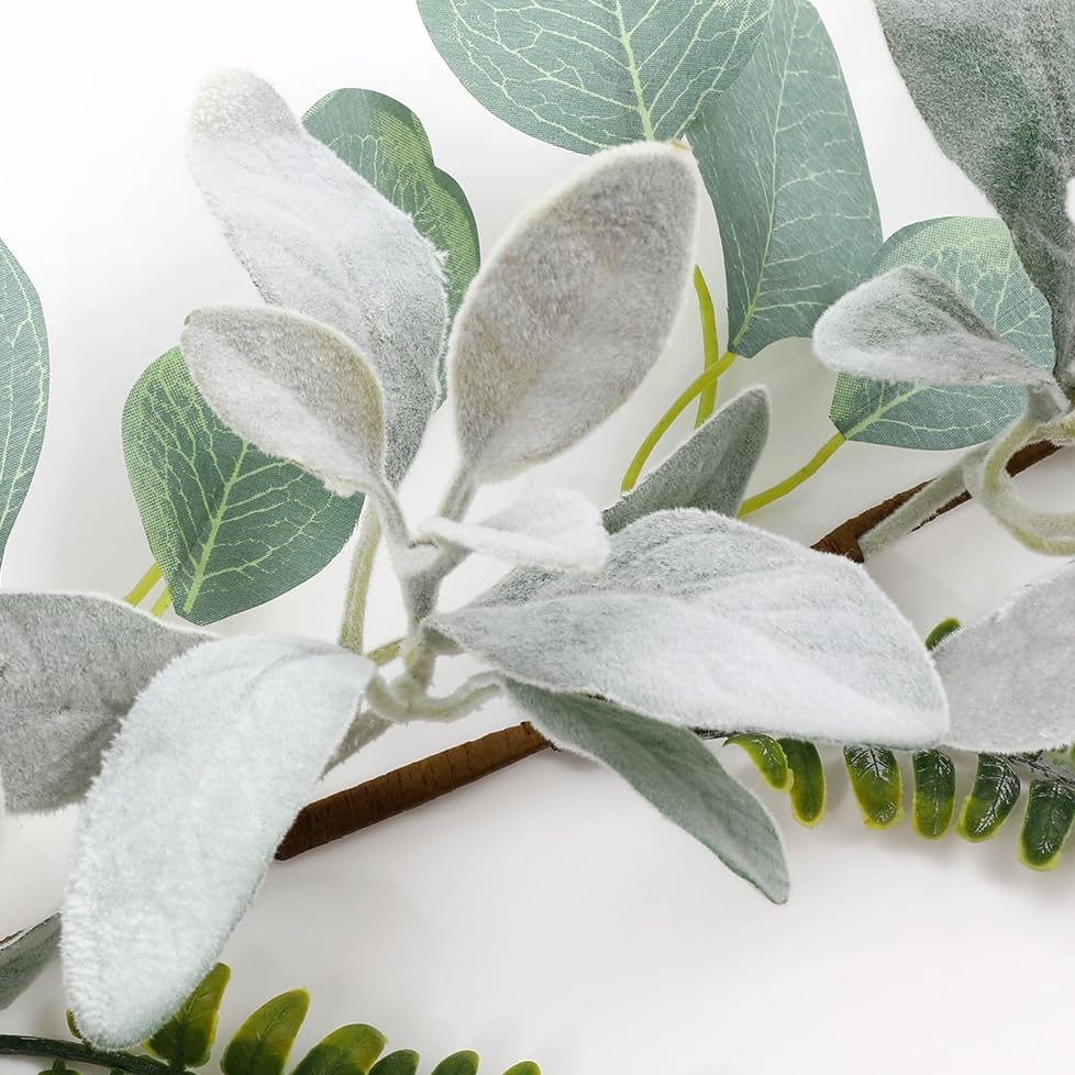 shacos artificial flocked lambs ear garland with eucalyptus, package contents