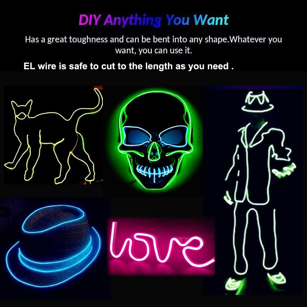 dobestyou 5-Pack EL Wire, 9Ft Neon Glow Electroluminescent Wire (Red/Blue/Green/Pink/White), Perfect for DIY Designs and Various Holiday & Party Decorations