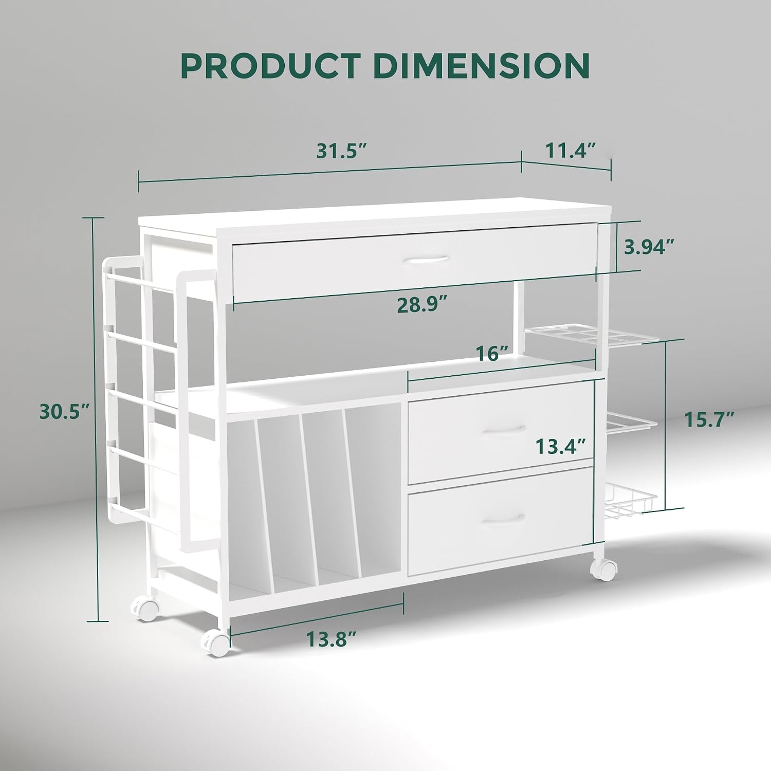 Wrapping Paper Storage & Organizer, Craft Cart with Ribbon & Gift Bag Storage, Wrapping Paper Organizer Holder(3 Wooden Drawers-White)