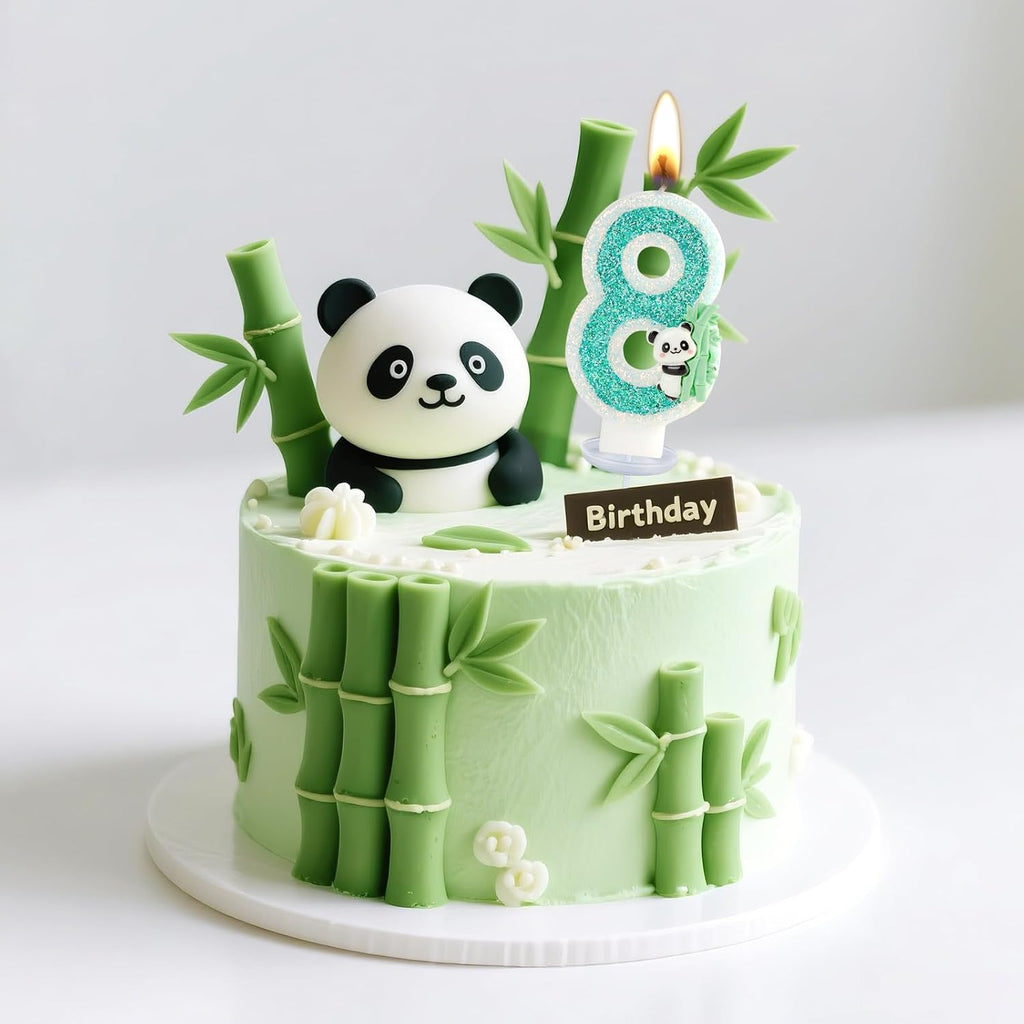 Panda Birthday Candle Number 8, Mini Panda 8 Candles Bamboo Panda Cake Topper, Jungle Animals Panda Theme Party Birthday Anniversary Party Decorations Supplies(8, Green)