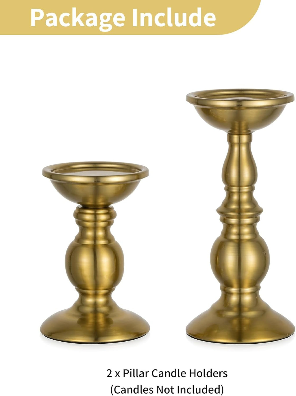 NUPTIO Gold Candle Holder for Table: Tall Brass Candleholder Decorative for Pillar Candles - Metal Vintage Stand for Christmas New Year Fireplace Table Centerpiece Set of 2 (S+L)