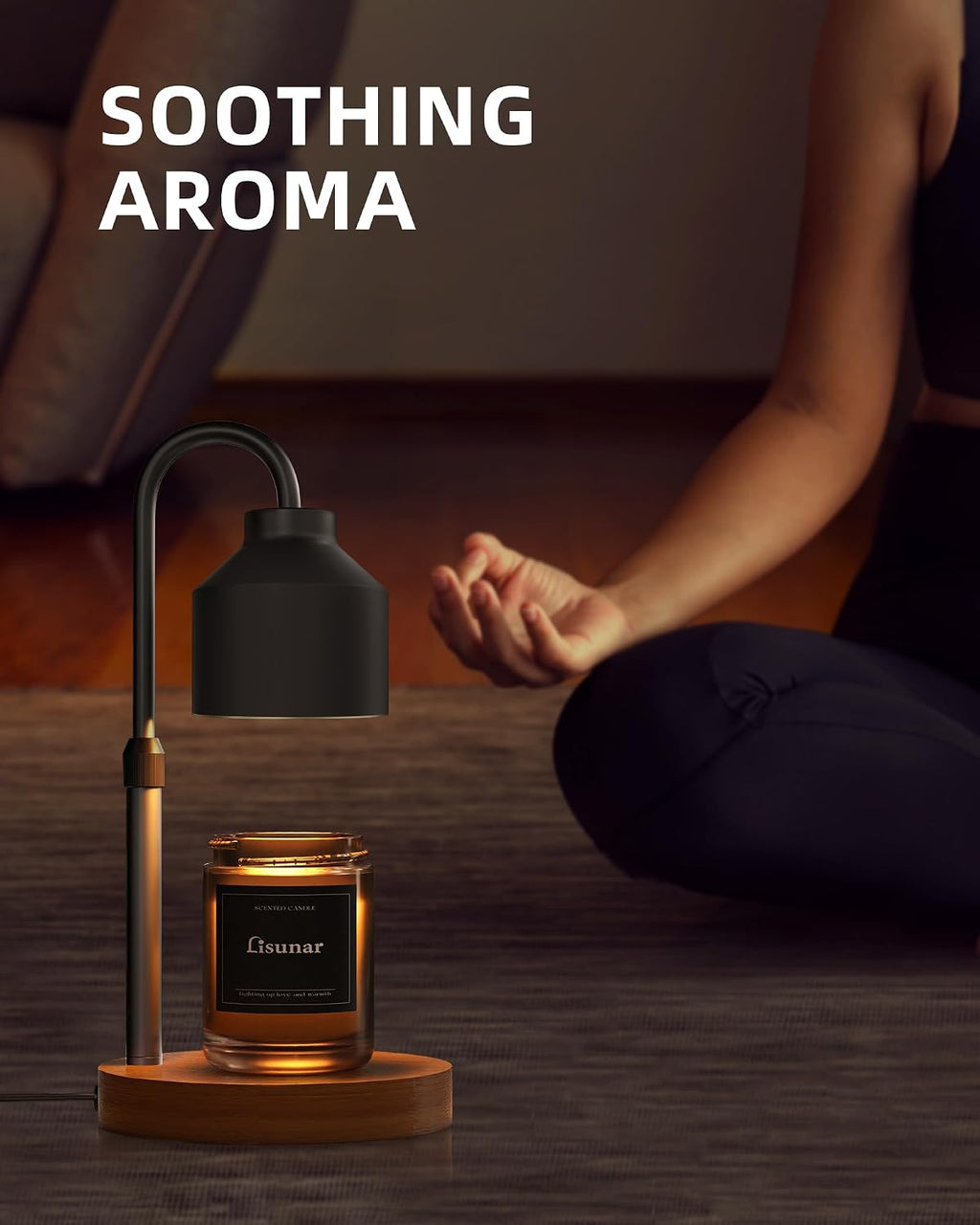 LISUNAR Electric Candle Warmer Lamp Black, Candle Lamp Warmer with Timer, Wax Warmer Lamp for Jar Candles, Adjustable Height Candle Light Warmer with 2 Bulbs