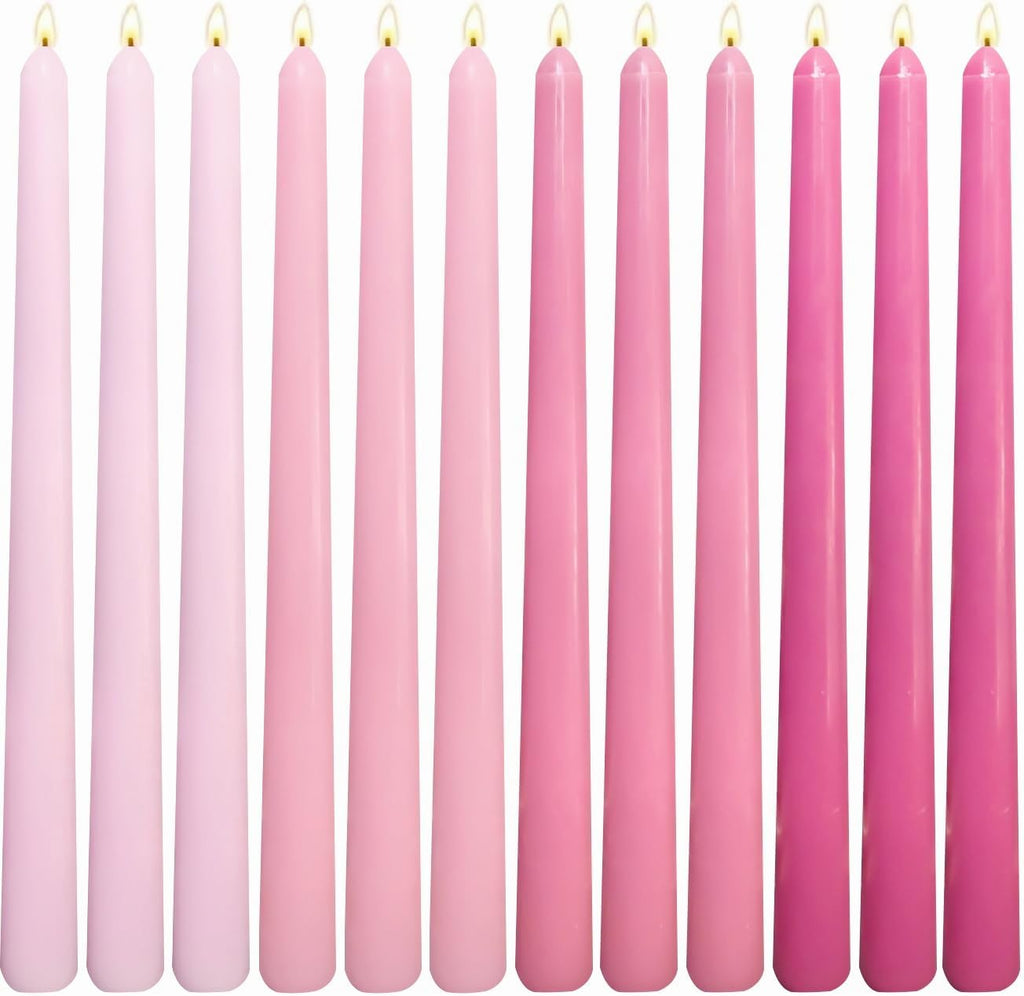 12-Pack Gradient Hot-Pink Taper Candles, 10 Inch Unscented Dripless Candlesticks, Long-Lasting Burn Time of 7-8 Hours, Perfect for Wedding Valentine's Day Dinners Parties and Home Décor