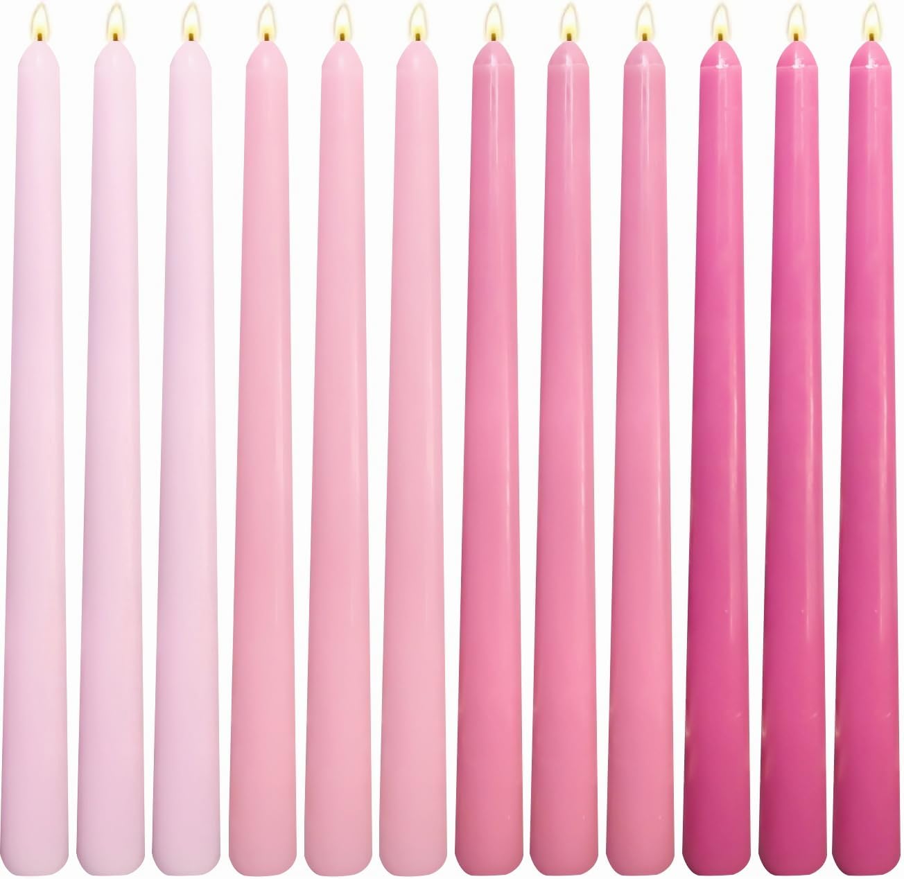 12-Pack Gradient Hot-Pink Taper Candles, 10 Inch Unscented Dripless Candlesticks, Long-Lasting Burn Time of 7-8 Hours, Perfect for Wedding Valentine's Day Dinners Parties and Home Décor