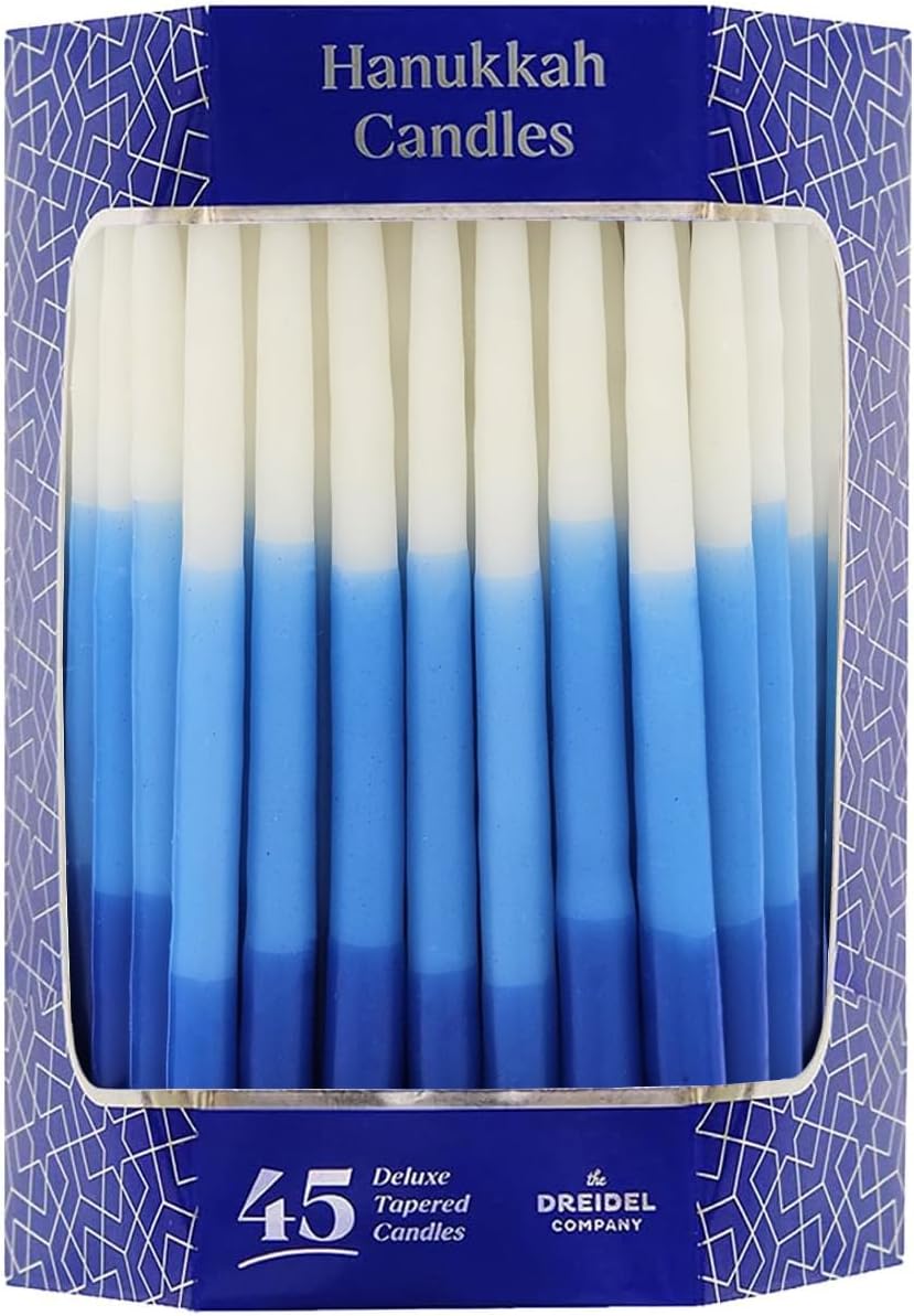 Deluxe Tapered Hanukkah Menorah Tri Color Blue, Blue, and White, Candles for All 8 Nights of Chanukah (10-Pack)