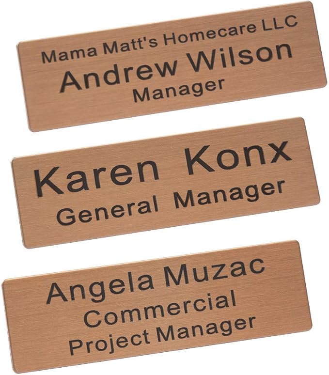 Custom Engraved Name Tag Badge for Business Personalized Identification with Pin or Magnetic Backing Stainless Steel ID Badge (Rose Gold/Black, 1" x 3")