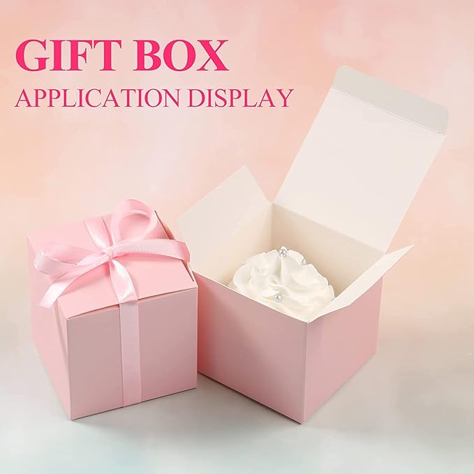 COTOPHER 60pcs Wedding Favor Boxes, Paper Gift Boxes 3x3x3 Inches Small Gift Boxes with Ribbons Small Boxes for Gifts, Crafting, Cupcake, Candy, Bridesmaid Proposal Boxes