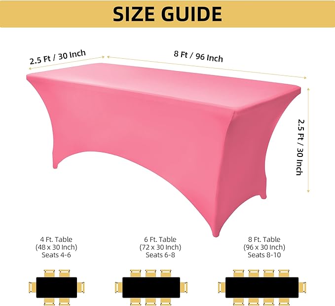 2-Pack 8ft Spandex Table Covers for Rectangle Folding Tables - Washable Elastic Tablecloth - Ultimate Fitted Table Protector for Birthday Parties, Trade Shows, Banquet