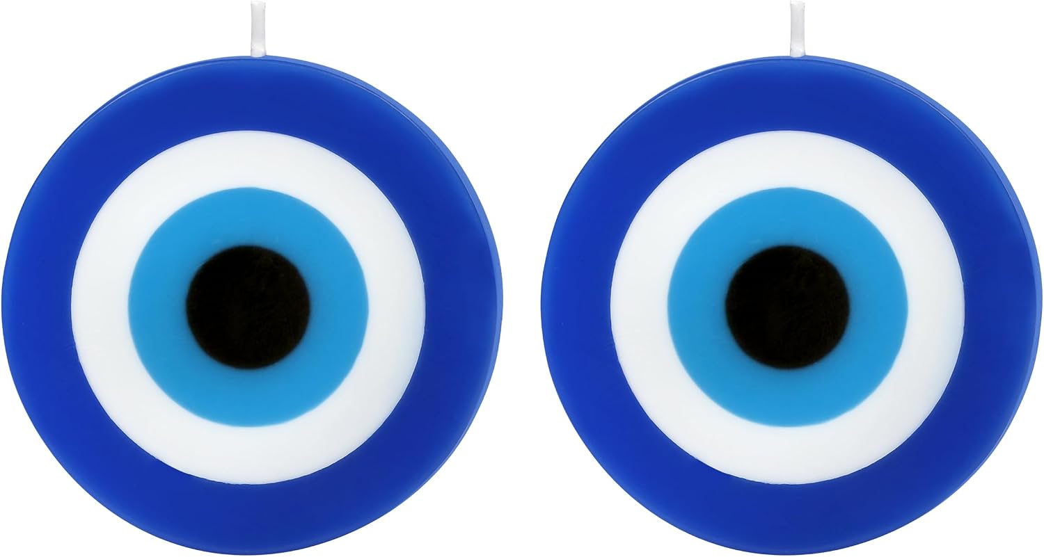PROSPERRO LUMO by Parkash Candles Blue Evil Eye Candle Gift Nazar Home Decor Handmade Candles Desk Sculpture Decoration for House || Bedroom || Living Room || Set of 2 (Evil Eye - Round)