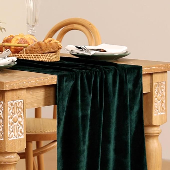 MLMC Emerald Green Velvet Table Runner 10ft Luxury Dark Green Velvet Fall Table Runner 20x120 Inches Glossy Wedding Table Runner for Bridal Shower Birthday Party Gathering Thanksgiving Christmas Decor