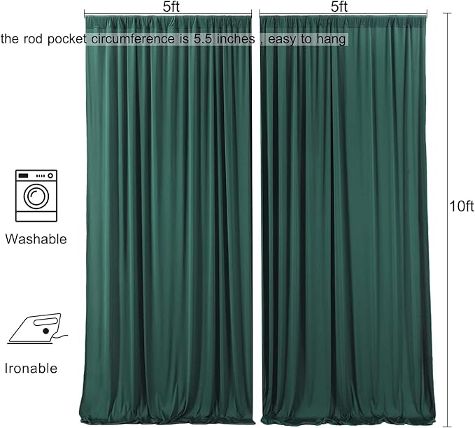 AK TRADING CO. 10 feet x 10 feet Black Polyester Backdrop Drapes Curtains Panels with Rod Pockets - Wedding Ceremony Party Home Window Decorations Hunter Green