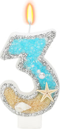 3rd Birthday Candle for Cake, Beach Starfish Sequins Candles, 2.76 inch Cake Topper Decoration for Birthday Party (Number 3)