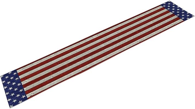 American Flag Table Runner, 4th of July USA Rustic Vintage Wooden Blue Red Stars Stripes Print Table Runner for Farmhouse Kitchen Dining Table Decor, 13x70inch