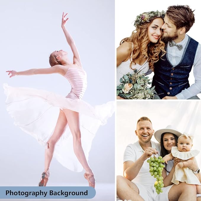 10x12ft White Backdrop for Photography, Polyester White Screen with 4 Clamps for Multiple Occasions