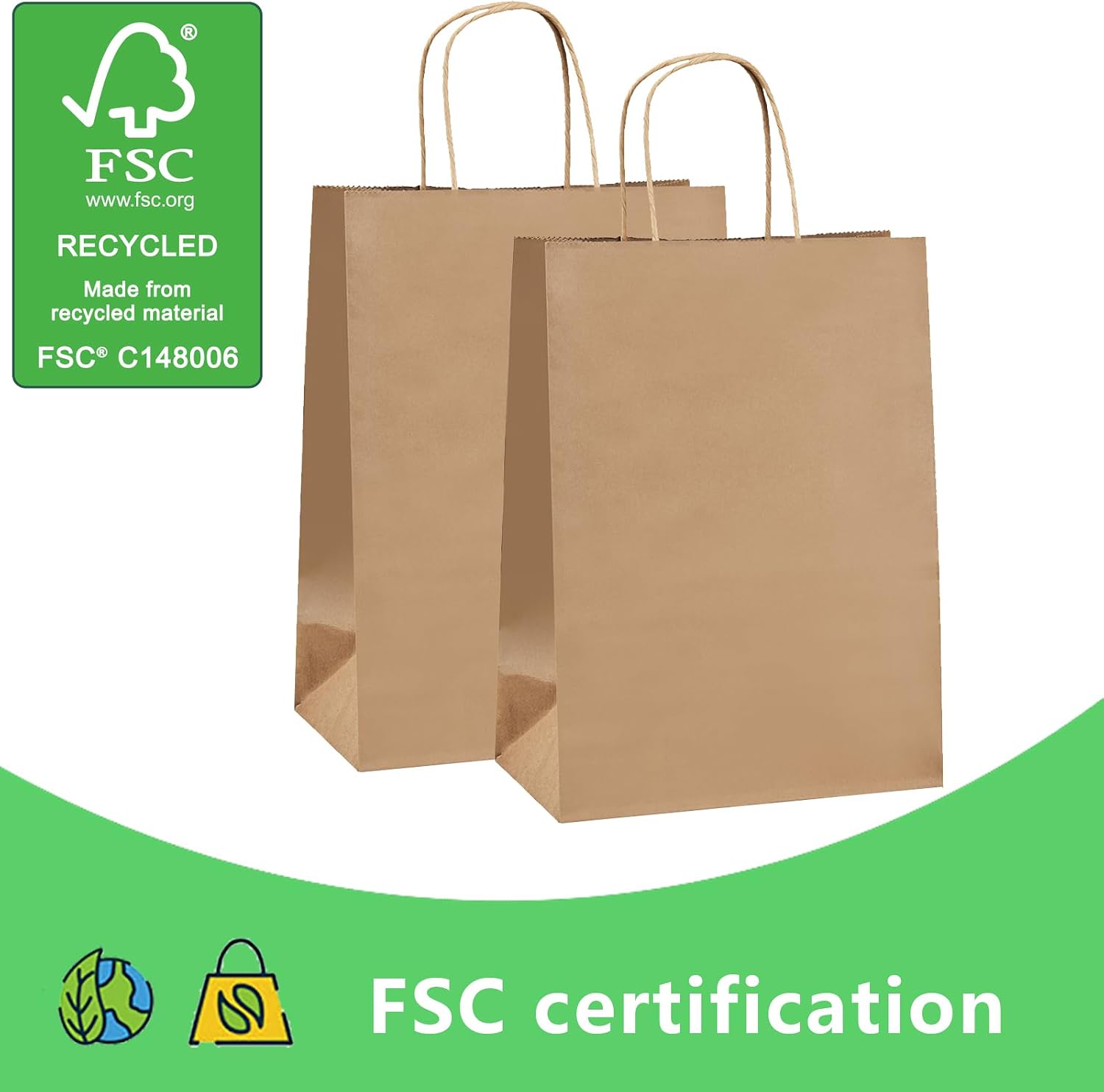 vanhel 100 Pack Brown Paper Bags with Handles,8x4.25x10.5 Inches,Gift Bags Medium Size,Gifts Bag Bulk for Festival,Birthday,Favor,Party,Shopping,Retail Merchandise.