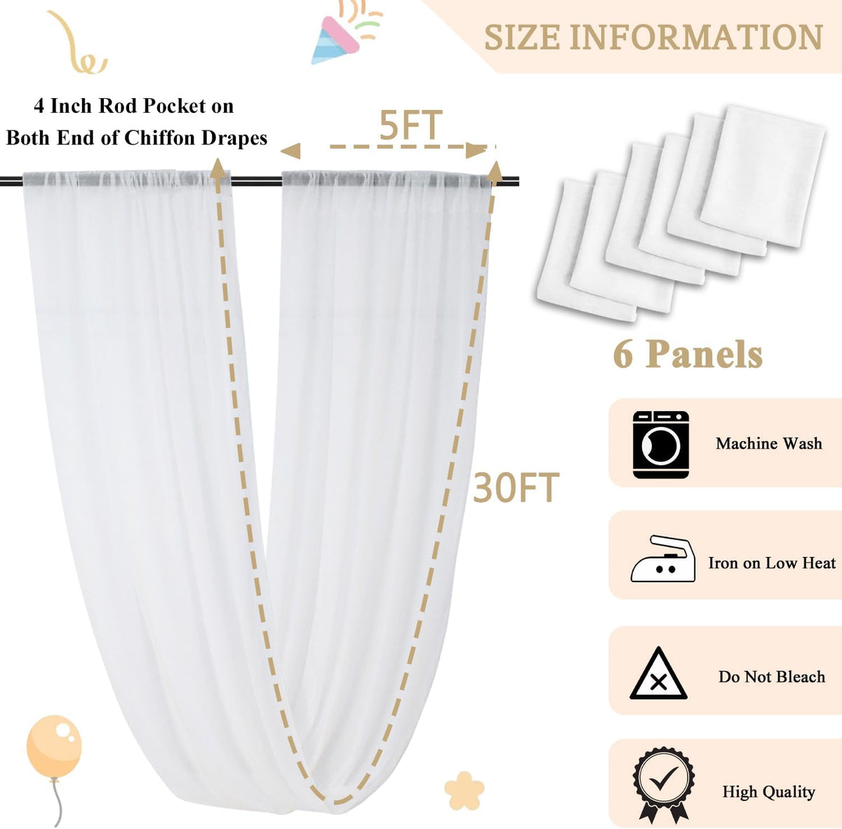 modfuns ceiling drapes for parties white sheer chiffon, close-up detail