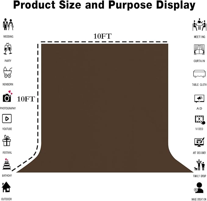 10x10FT Brown Screen Background for Photography,High Density, Wrinkle Resistant, Photo Video Studio Banner