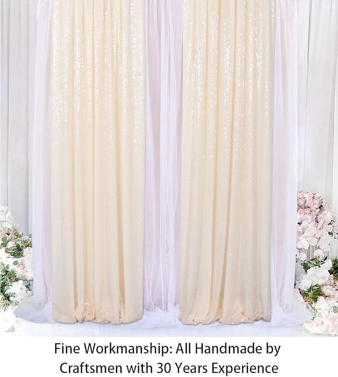 ShinyBeauty Sparkle Backdrop Curtain Ivory 2 Panels Set Sequin Photo Backdrop 2FTx8FT Sequin Backdrop Curtain Pack of 2-1220S