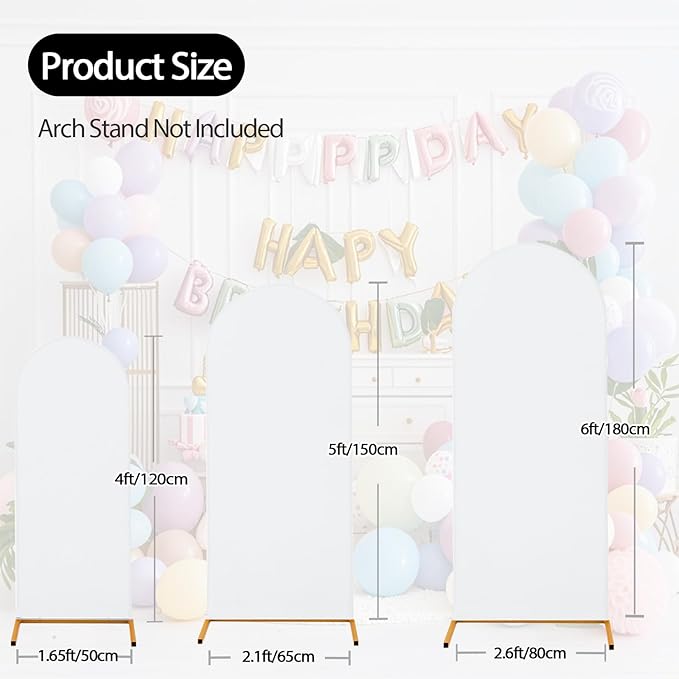 WEERRW White Arch Backdrop Cover Ballon Arch Stand Covers Set of 3 Spandex Fitted Round Top Chiara Stretchy Backdrop for Wedding Birthday Party Decoration(6FT, 6.6FT, 7.2FT)