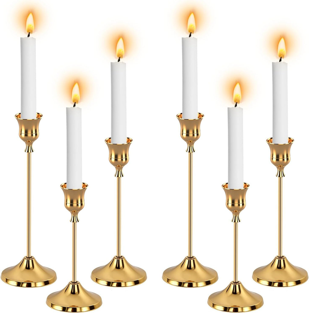 6pcs Gold Candle Holders, Candlestick Holders Taper Candle Holders for Pillar Candles Sticks Holder Decor Halloween Christmas Decorations Candle Candelabros para Centros de Mesa
