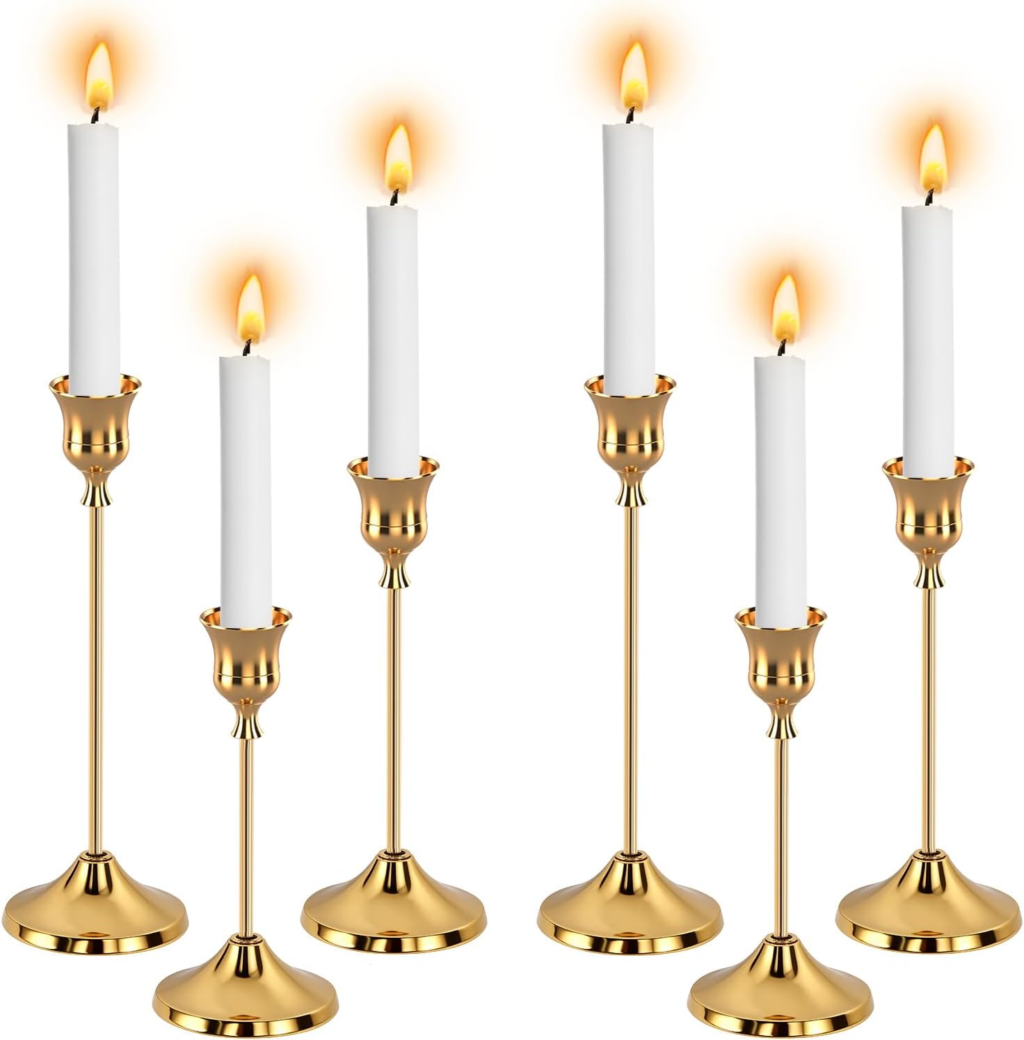 6pcs Gold Candle Holders, Candlestick Holders Taper Candle Holders for Pillar Candles Sticks Holder Decor Halloween Christmas Decorations Candle Candelabros para Centros de Mesa