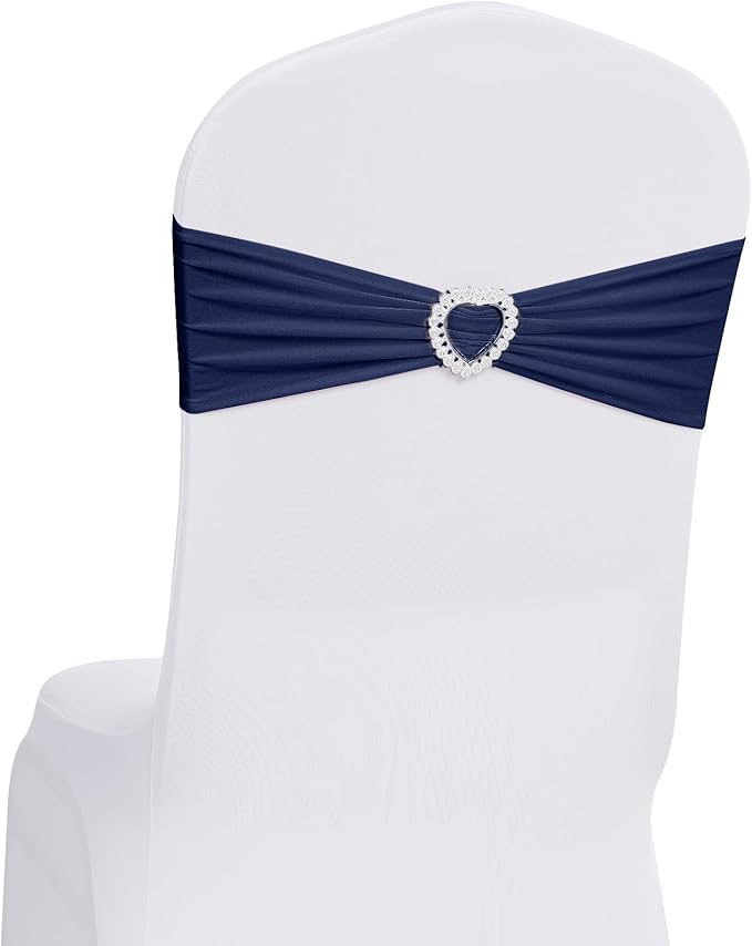 Howhic Pack of 120 Spandex Chair Sashes Bows Stretch Chair Cover Band with Buckle Slider Universal Elastic Chair Ties for Wedding Banquet Party Event Decoration (Navy)