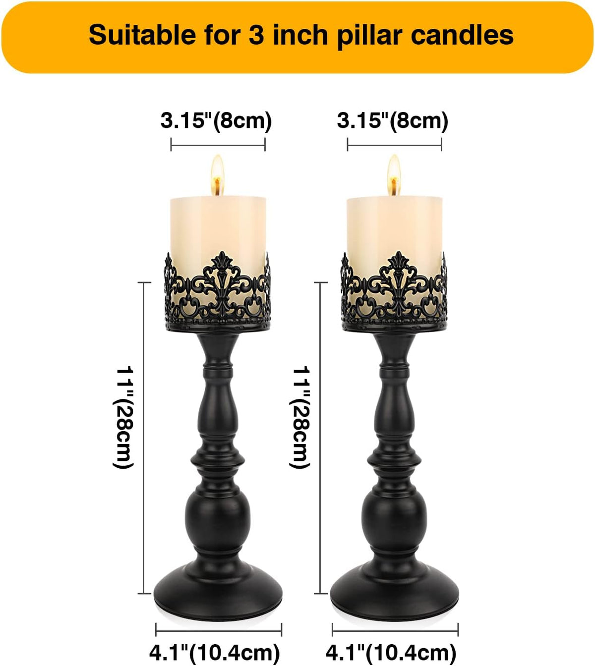 Candle Holders for Pillar Candles Gothic Matte Black Vintage Tall Candle Hold...