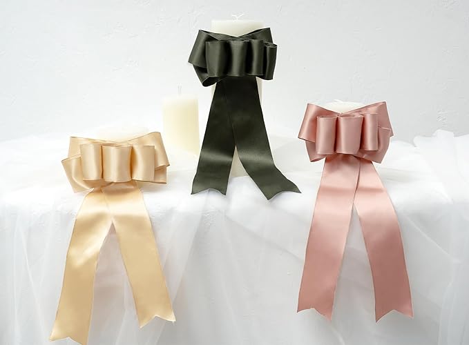Champagne Gold Satin Ribbon Double-Faced Wired Ribbons for Gift Wrapping Flower Bouquet Bows Wedding Invitation Christmas Decor Crafts 2-1/2 Inch 10 Yards