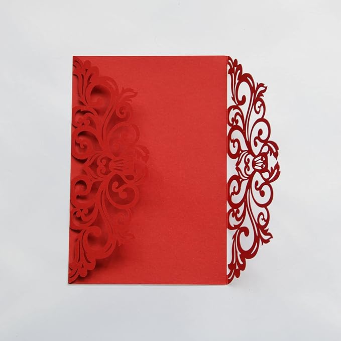 25PCS Red Laser Cut Wedding Invitations Cards with Envelopes,Blank Inner Sheets,Ribbons for Wedding Bridal Shower Quinceañera Engagement Birthday Invites