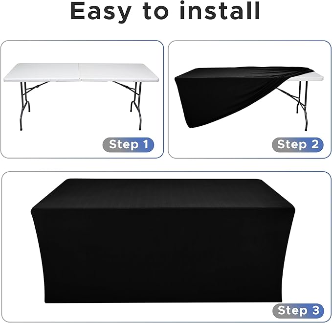 Nasitos Spandex Fitted Table Covers for 6 Foot Tables - 72 x 30 Inch - 4 Pack Black Stretch Rectangle Table Clothes, Wrinkle Resistant Tablecloths for Folding Table, Parties, Trade Show, Birthday