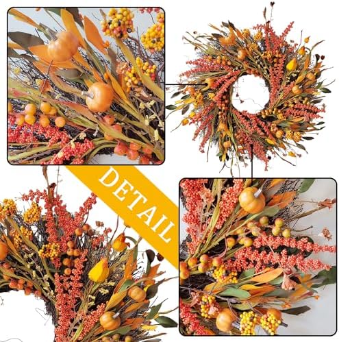 wanna-cul 24in fall harvest wreath for front door, side view