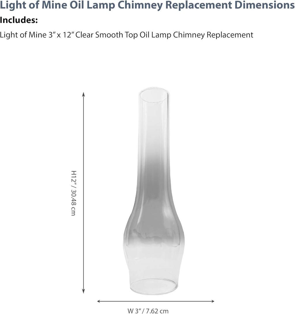 Light of Mine: 3" x 12" Replacement Oil Lamp Chimney – Clear Heat-Resistant Glass Chimney for Hurricane & Antique Oil Lamps