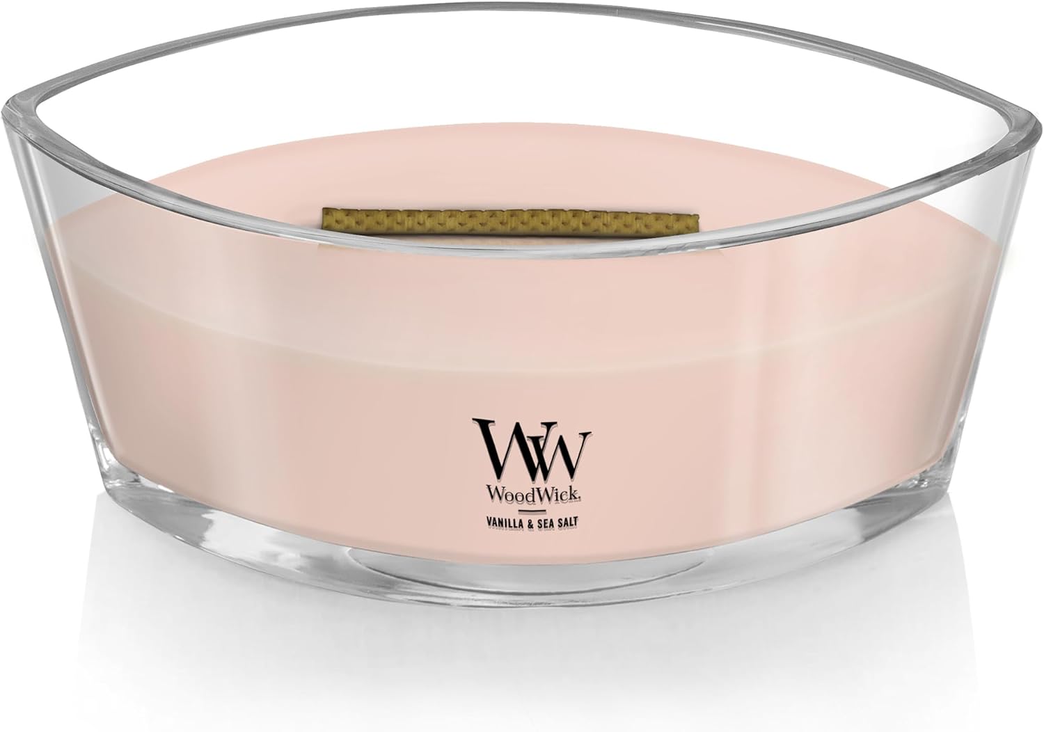 WoodWick Ellipse Scented Candle Vanilla & Sea Salt Scent Crackles as it Burns Up to 50 hours Burn Time Premium Soy blend Perfect for gifting 16oz