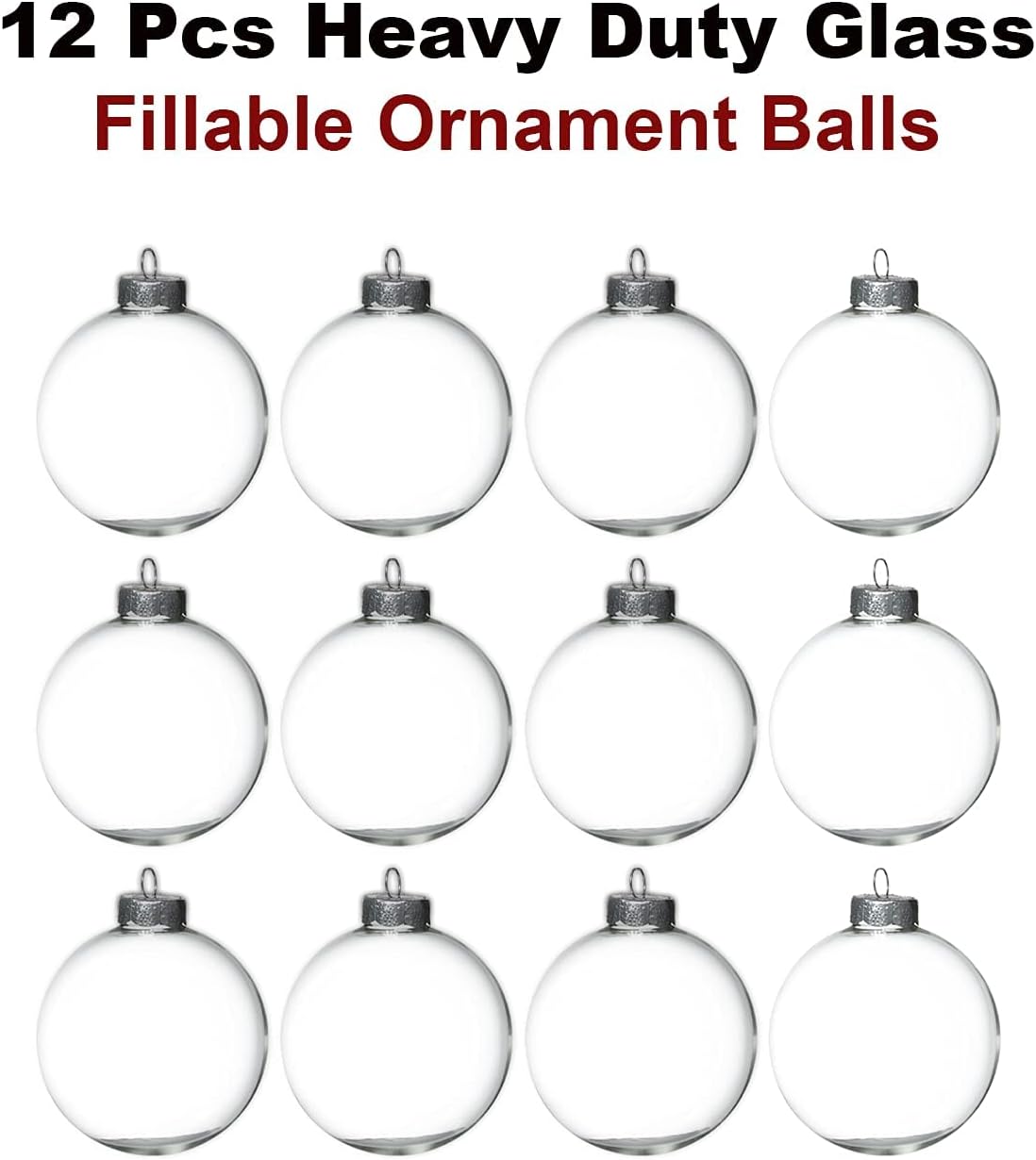 4E's Novelty 12-Pack 3.15 Inch Clear Glass Christmas Ornament Balls - Fillable with Hanging Cord, DIY Glass Ornaments for Xmas Tree
