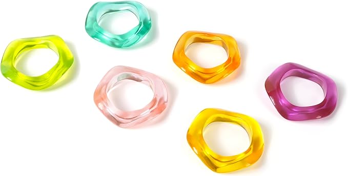 Epoxy Resin Spring Napkin Rings Set of 12 - Irregular Napkin Holders for Dining Table, Party Decor, Weddings, Everyday Use, Elegant Tabletop Accents (Multi Pastel) - CLEENTABLE